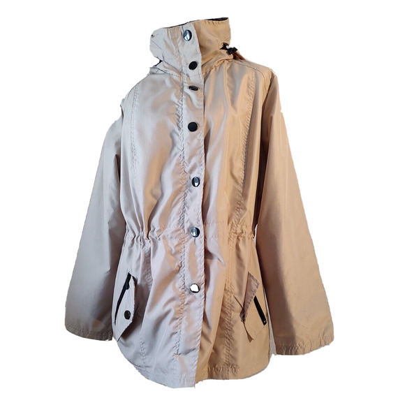 Mirror Image Woman Beige Size XL Wind Breaker Hidden Hood Zip pockets FLAW stain - Picture 1 of 16